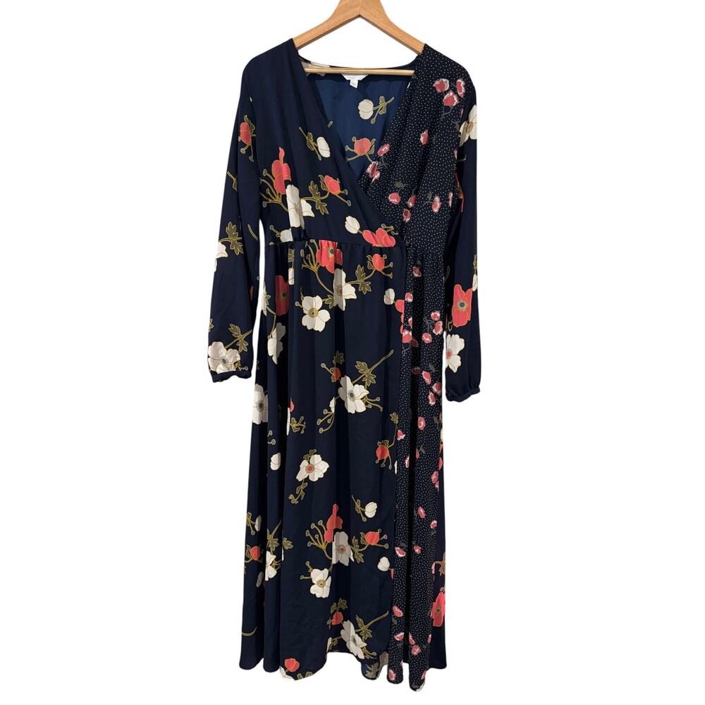 LC Lauren Conrad Fall Floral Faux Wrap Maxi Dress Large